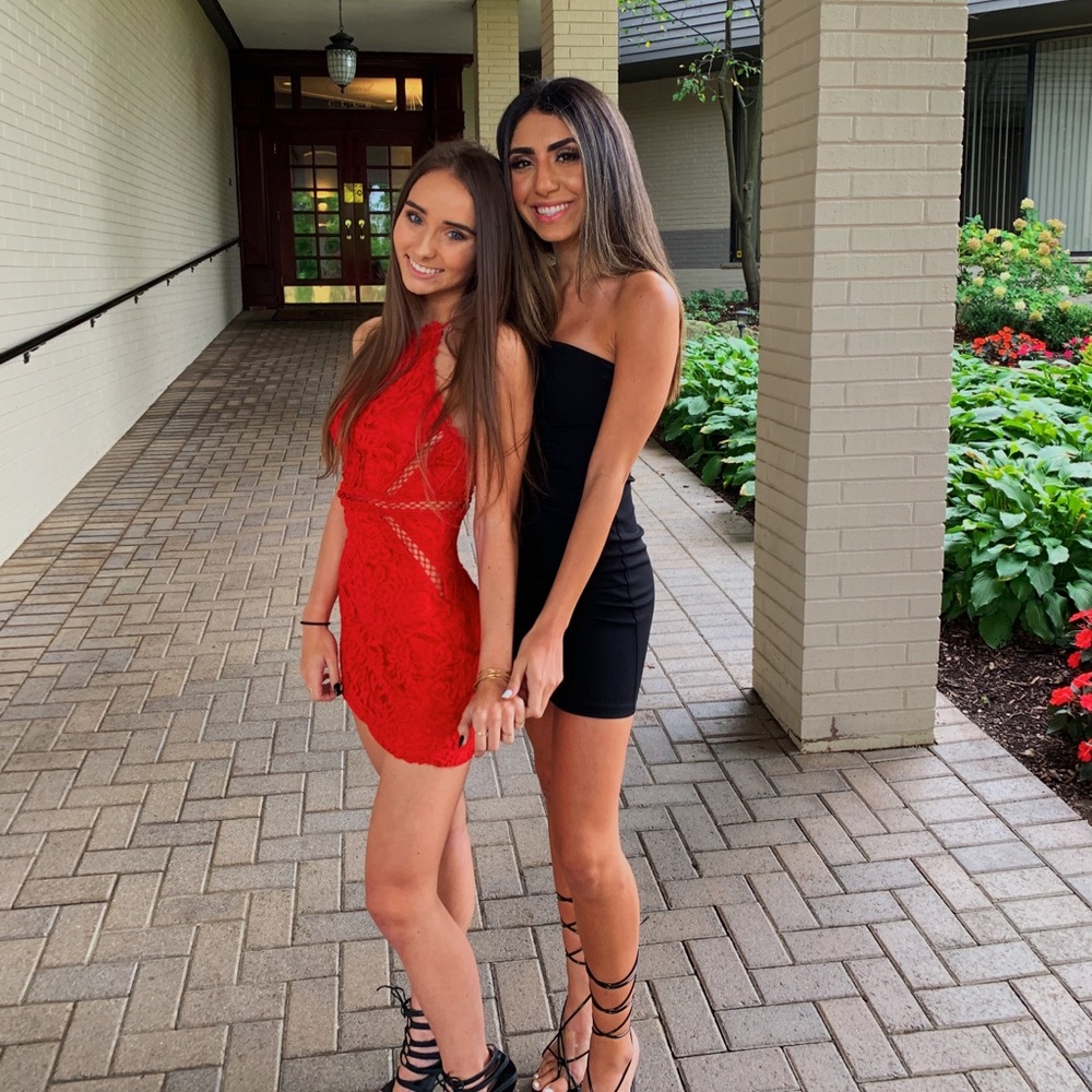 Red halter dress
